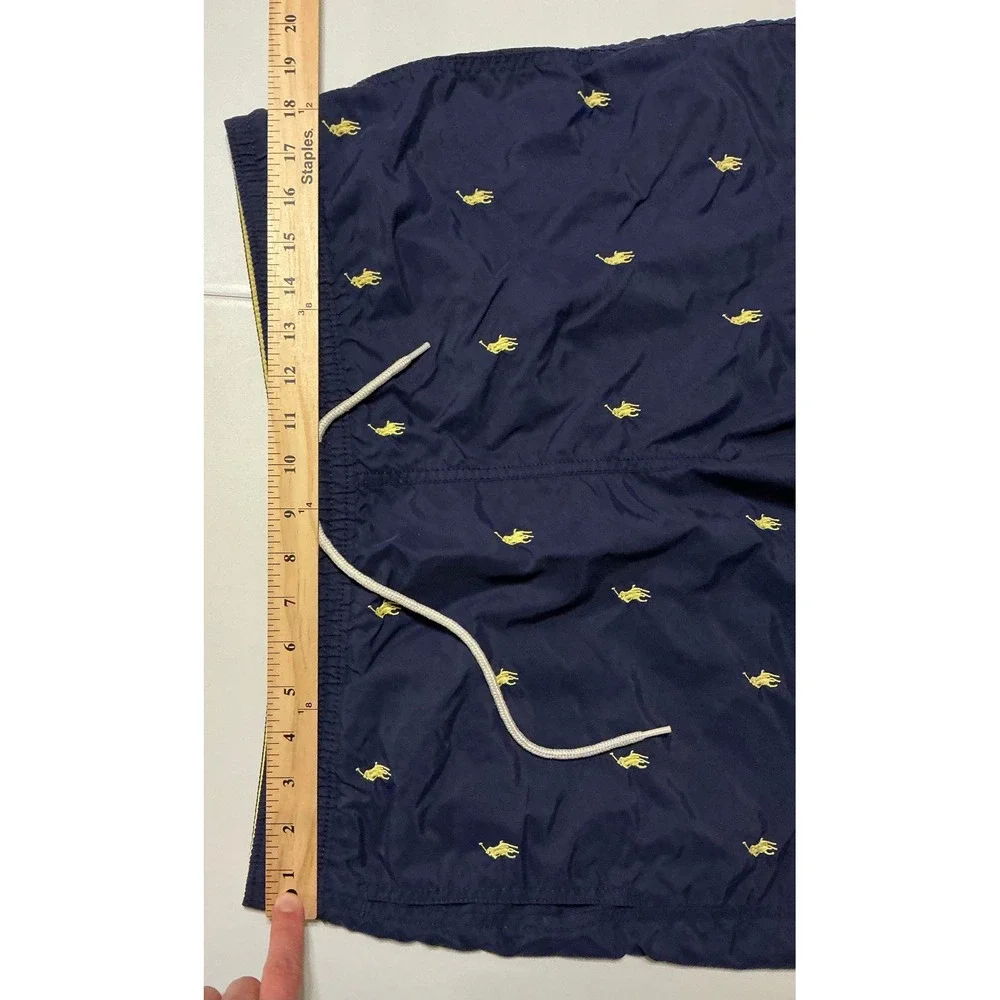 VTG Y2K‎ Polo Ralph Lauren Mens Navy Blue AOP Pony Swim Trunks M FLAW